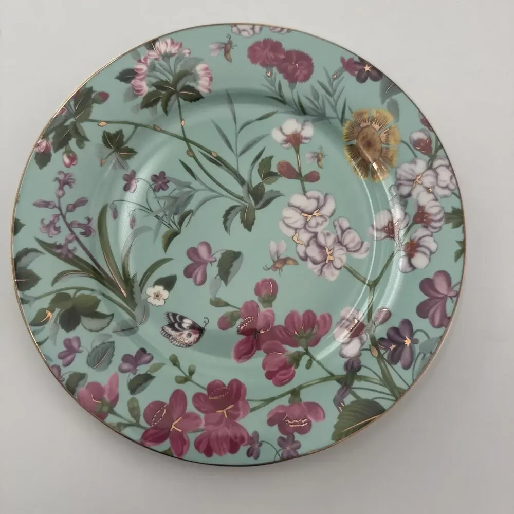 3 Grace's Teaware Salad Plates Turquoise Floral Butterflies Farmhouse